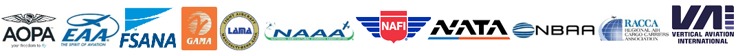 These are logos of associations that endorse the General Aviation and Part 135 Activity Survey are as following from left to right: 
		Aircraft Owners and Pilots Association (AOPA), Experimental Aircraft Association (EAA), Flight School Association of North America (FSANA), General Aviation Manufacturers Association (GAMA), Light Aircraft Manufacturers Auto (LAMA), 
		National Agricultural Aviation Association (NAAA), National Association of Flight Instructors (NAFI), National Air Transportation Association (NATA), National Business Aviation Association (NBAA), Regional Air Cargo Carriers Association (RACCA), Vertical Association International (HAI).